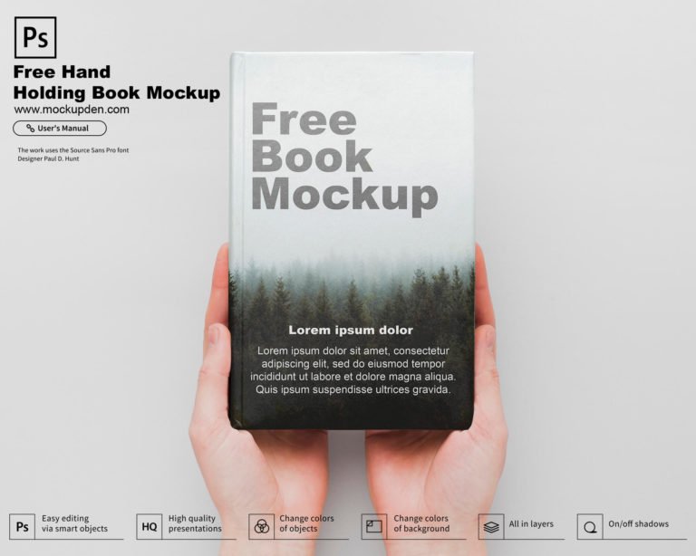 Free Hand Holding Book Mockup PSD Template