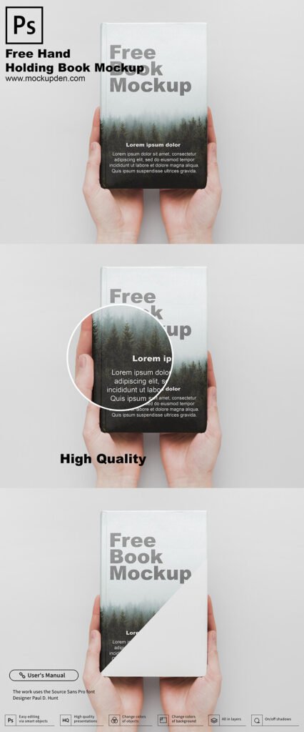 Free Hand Holding Book Mockup PSD Template