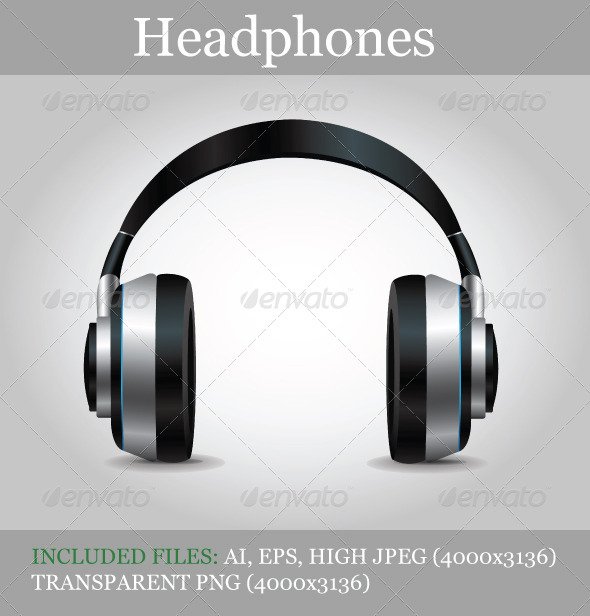 Headphones In A Transparent Background Template.