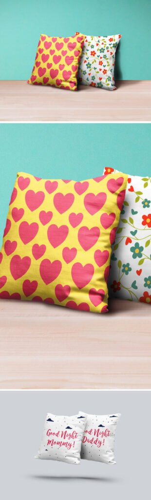 Heart Design Printed Sweet Pillow Mockup