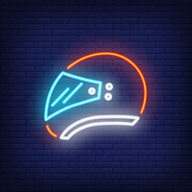 Helmet Drawn As A Logo On Wall With Neon Light