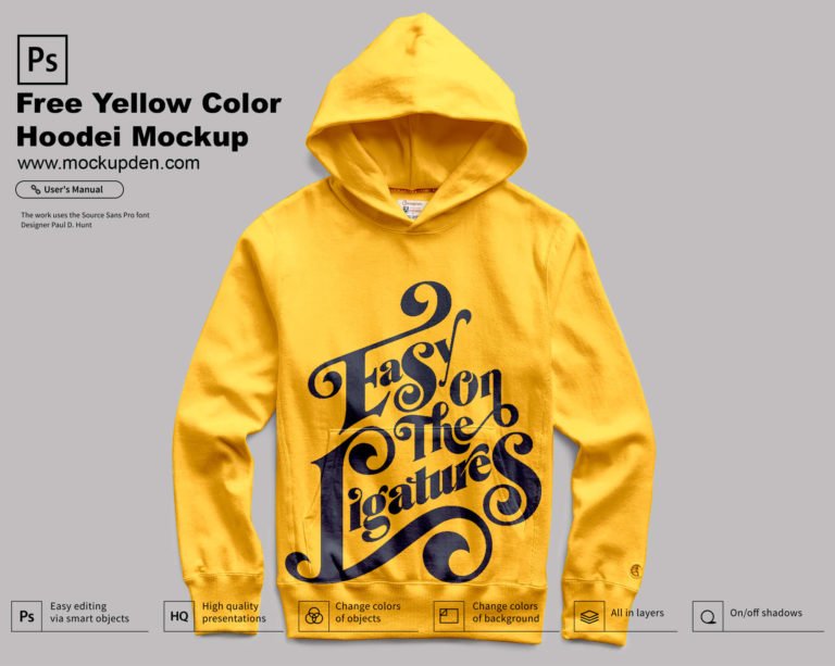 Free Yellow Color Hoodie Mockup PSD Template