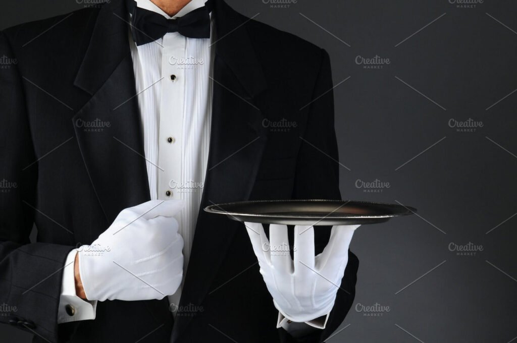 Image Showing Waiter Body Portion With Food Tray On Hand