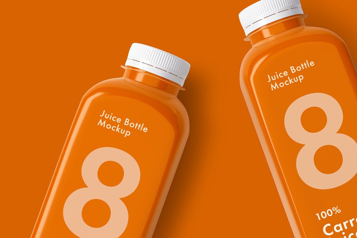 Juice Bottle In Orange Background PSD File