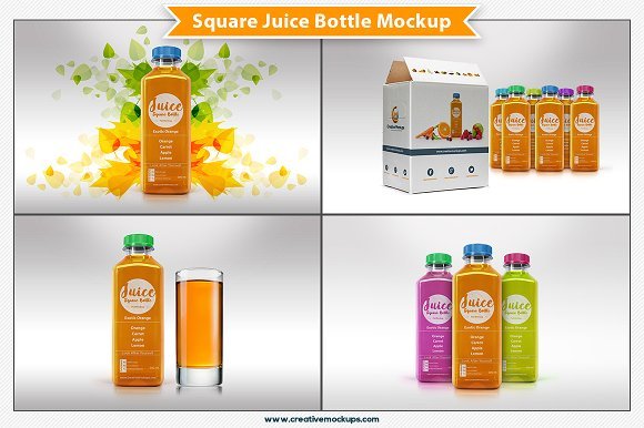 Juice bottles in Square format Design template