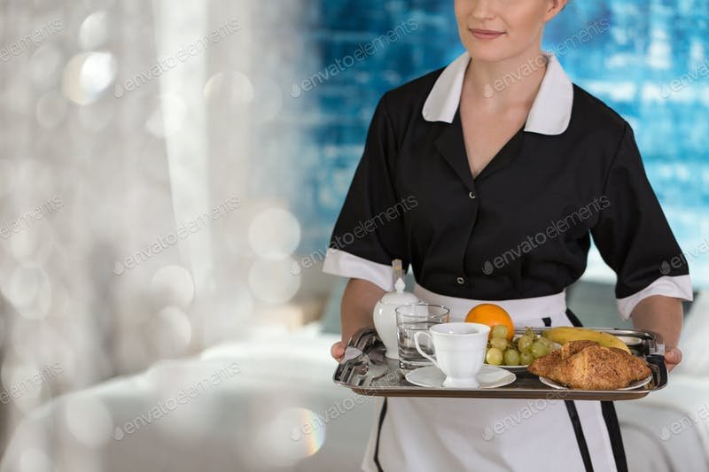 Ladies Waiter With Food Tray On Her Hand