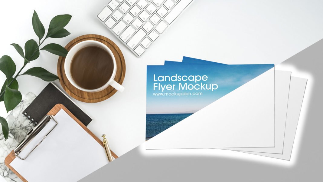 Download Free Landscape Flyer Mockup PSD Template - Mockup Den
