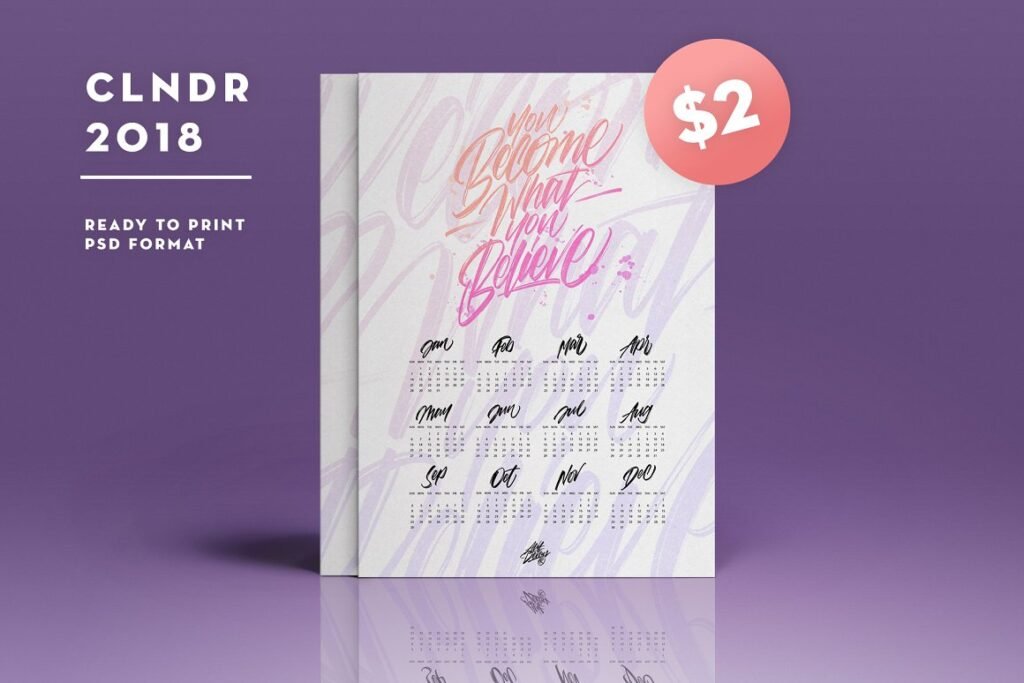 Lettering calendar Mockup