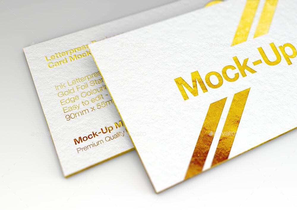 Luxury Gold Foil & Ink Letterpress Business Card Mock-Up