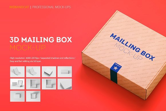 Mail Packaging Box PSD Mockup: