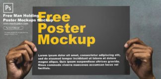 Free Man Holding Poster Mockup PSD Template