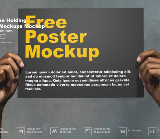 Free Man Holding Poster Mockup PSD Template