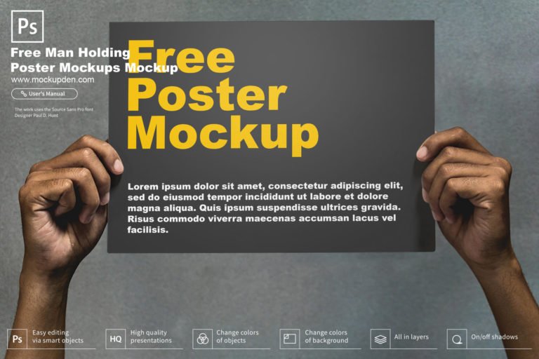 Man Holding Poster Mockup Free PSD Template