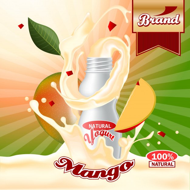 Mango yogurt ads Premium Vector