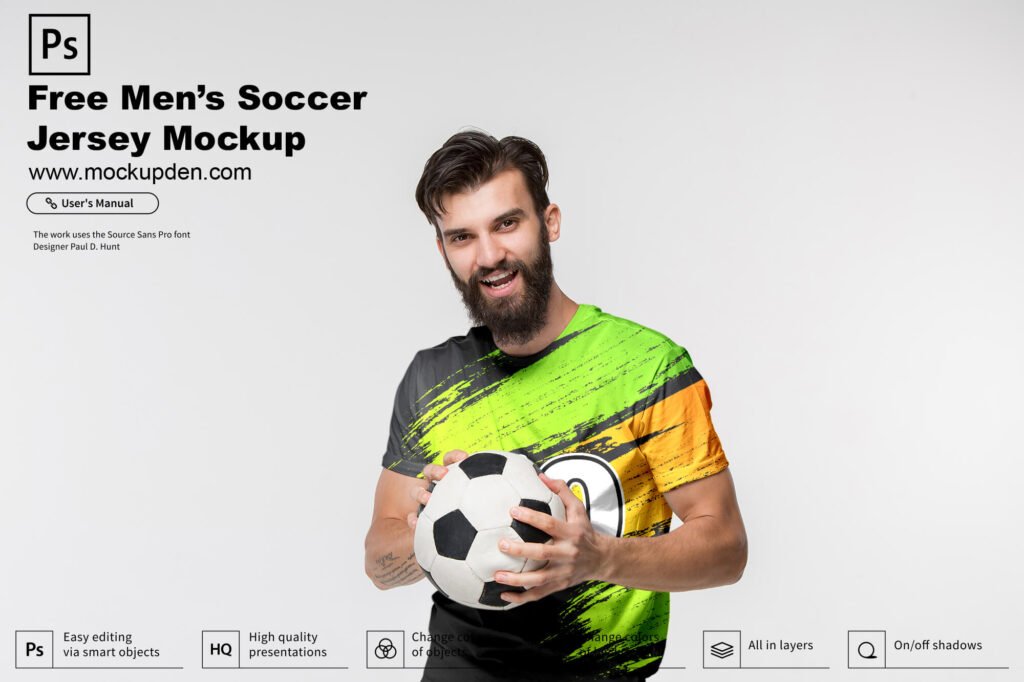 Download Free Mens Soccer Jersey Mockup PSD Template - Mockup Den