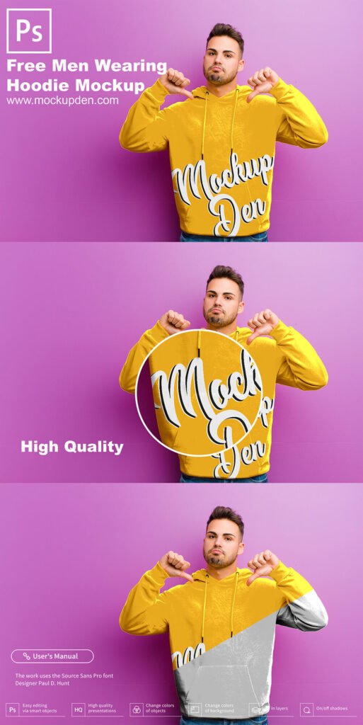 Download Free Men Wearing Hoodie Mockup PSD Template - Mockuden