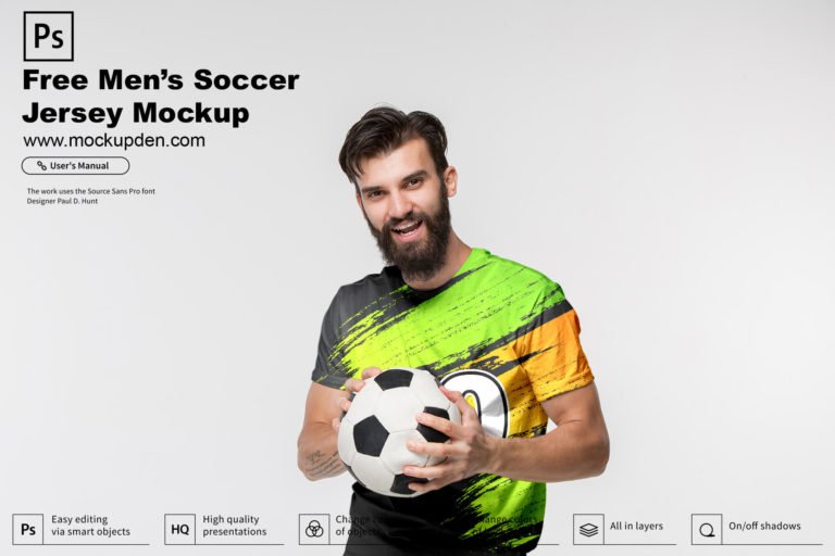 Free Mens Soccer Jersey Mockup PSD Template