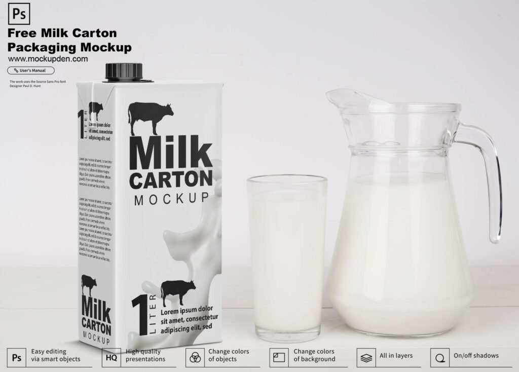 Download Free Milk Carton Packaging Mockup Psd Template Mockup Den