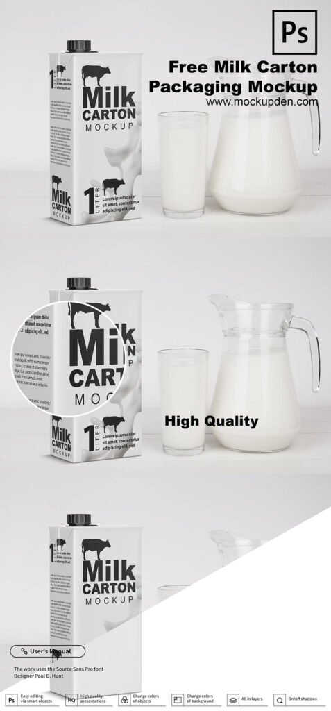 Free Milk Carton Packaging Mockup PSD Template