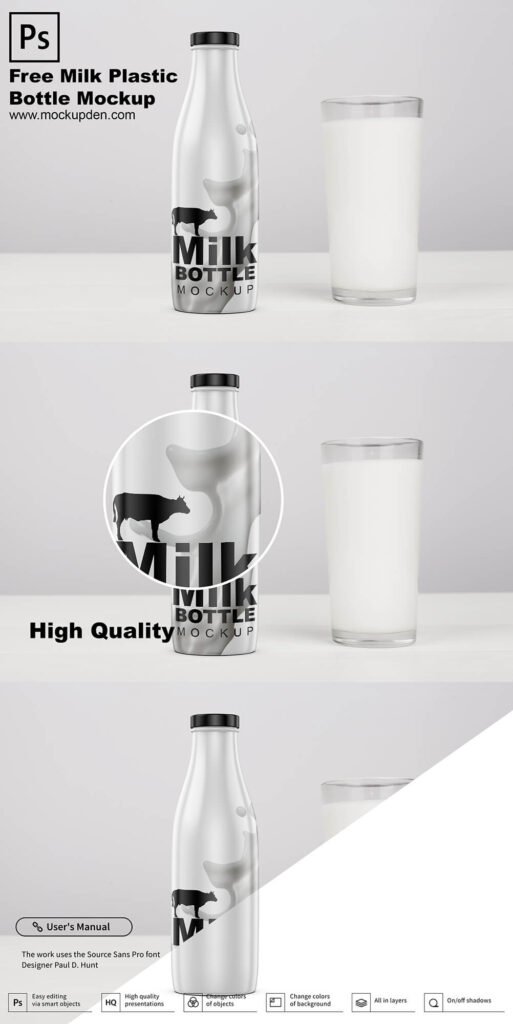 Free Milk Plastic Bottle Mockup PSD Template