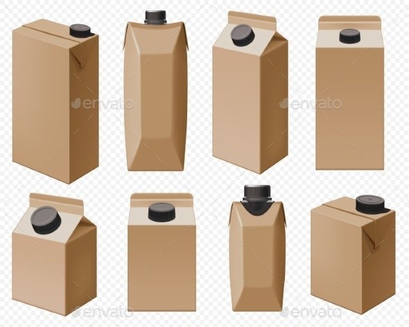 Milk and Juice Pack Realistic Carton Package
