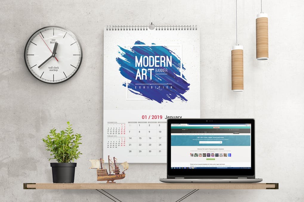 Modern Art Calendar Mockup