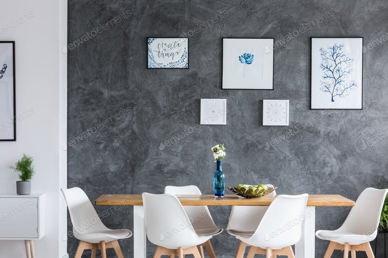 Monochromatic Dinning Room Wall Gallery Design PSD Template