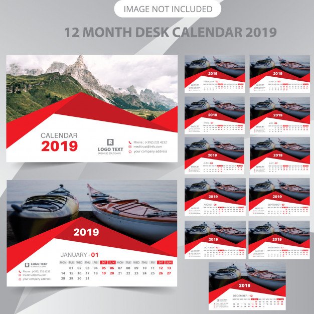 Mountain View Printed Desk Calendar Vector Format