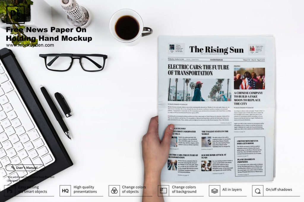 Download Free Hand Holding Newspaper Mockup PSD Template | Mockup Den