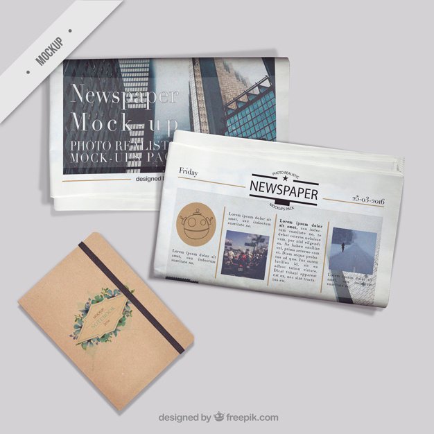 Newspaper with a Notebook PSD Mockup