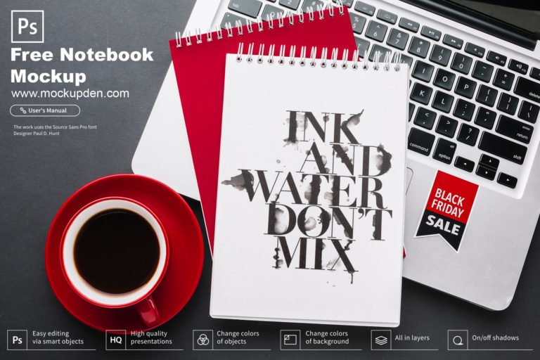 Free Notebook Mockup PSD Template