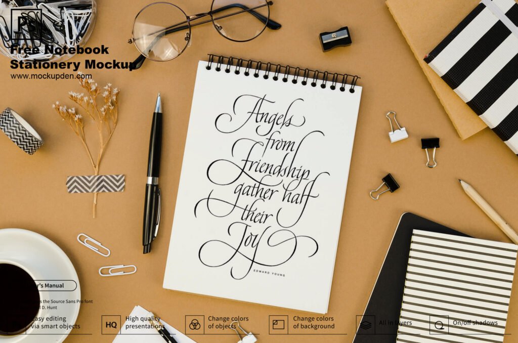 Free Notebook Stationery Mockup PSD Template - Mockupden