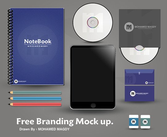Notebook and Identity Mockup Free PSD