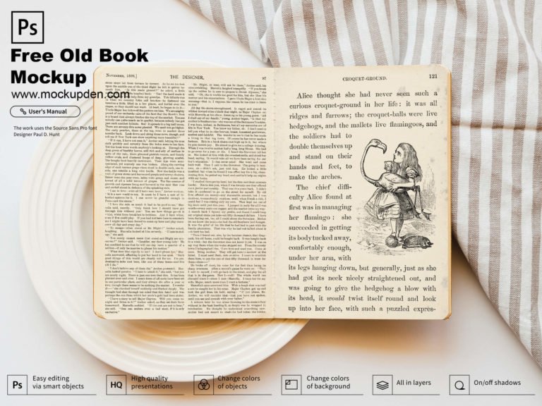 Free Vintage Old Book Mockup PSD Template