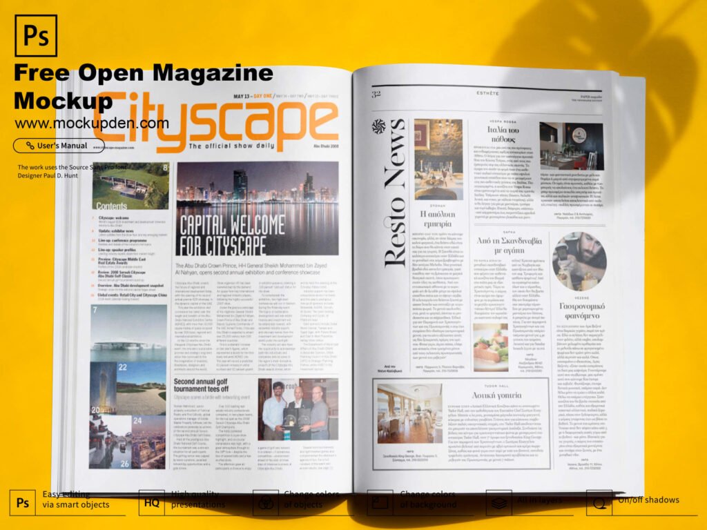 Free Open Magazine Mockup PSD Template - Mockup Den