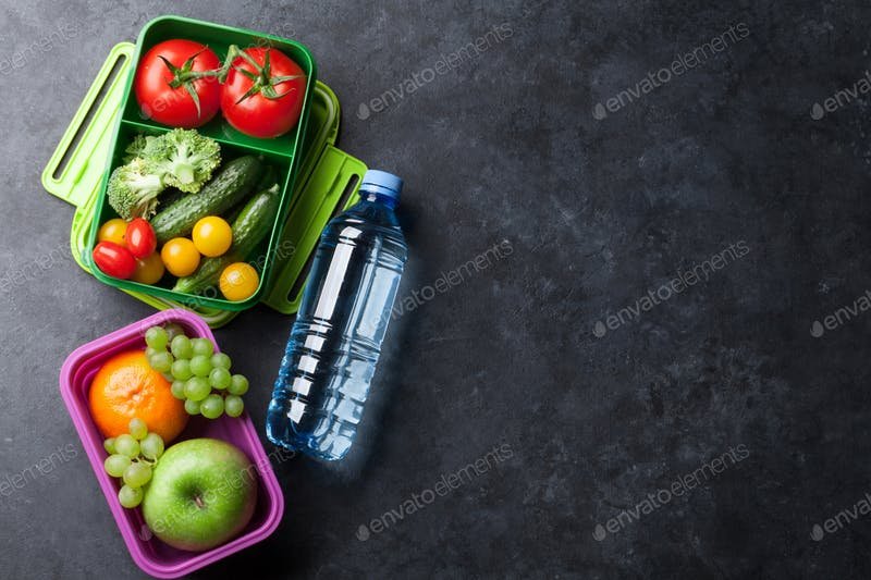 Open Two Lunch Box Mockup With Water Bottle Beside