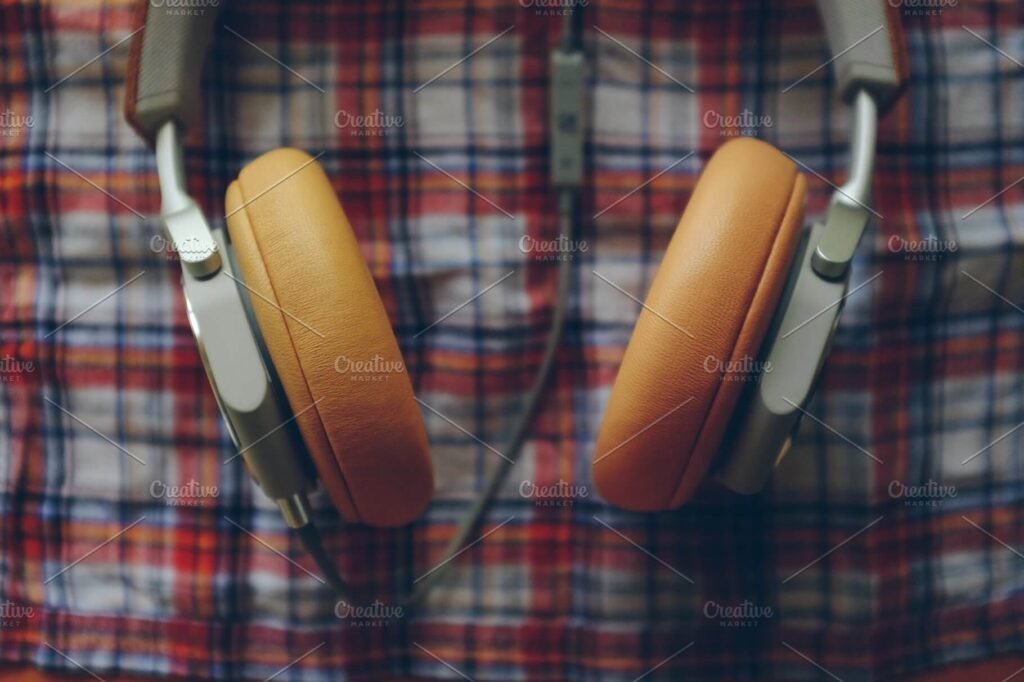 Orange Colored Headphone Mockup.