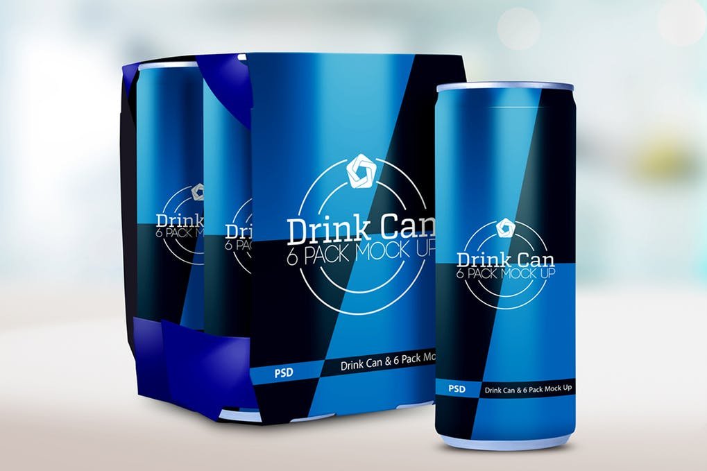 Pack of 6 Drink Can Mockup