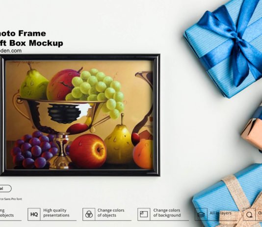 Free Photo Frame With Gift Box Mockup PSD Template
