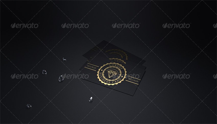 Photorealistic Black & Gold Business Card Mock Up