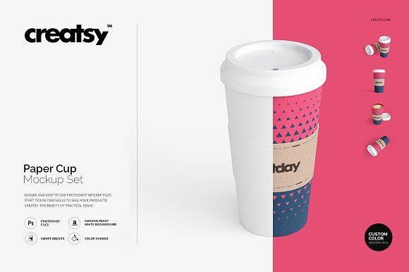 Pink Color Creatsy Paper Cup Design Template