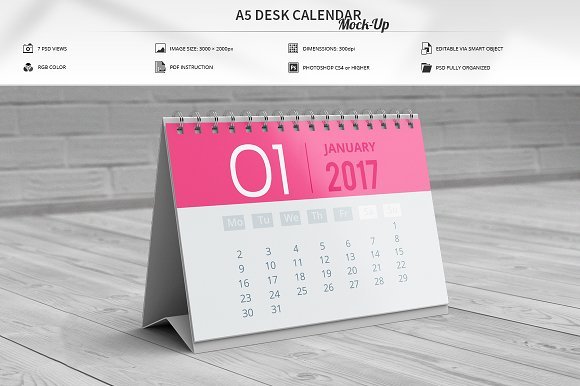 Pink Stripe Table Calendar Mockup