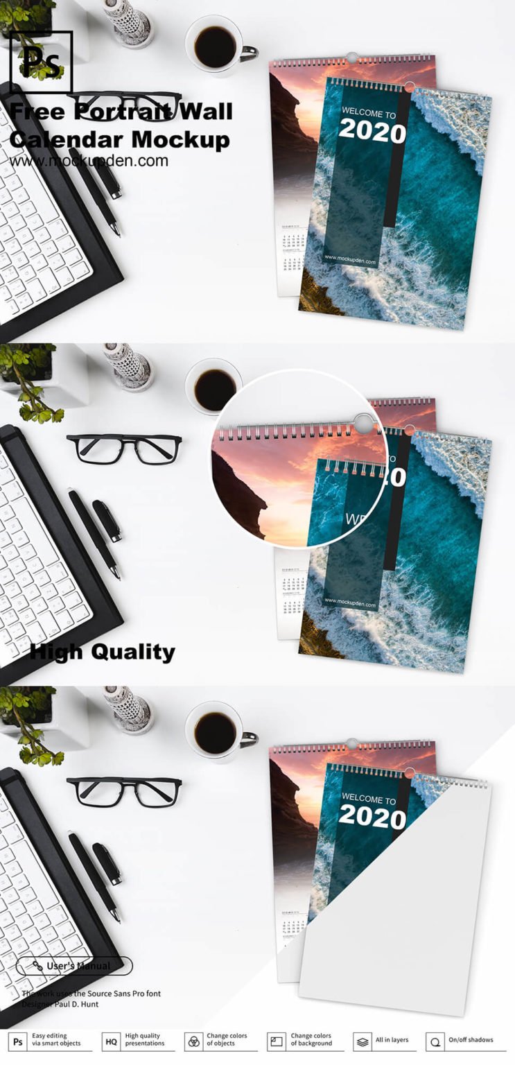 Free Portrait Wall Calendar Mockup PSD Template - Mockup Den