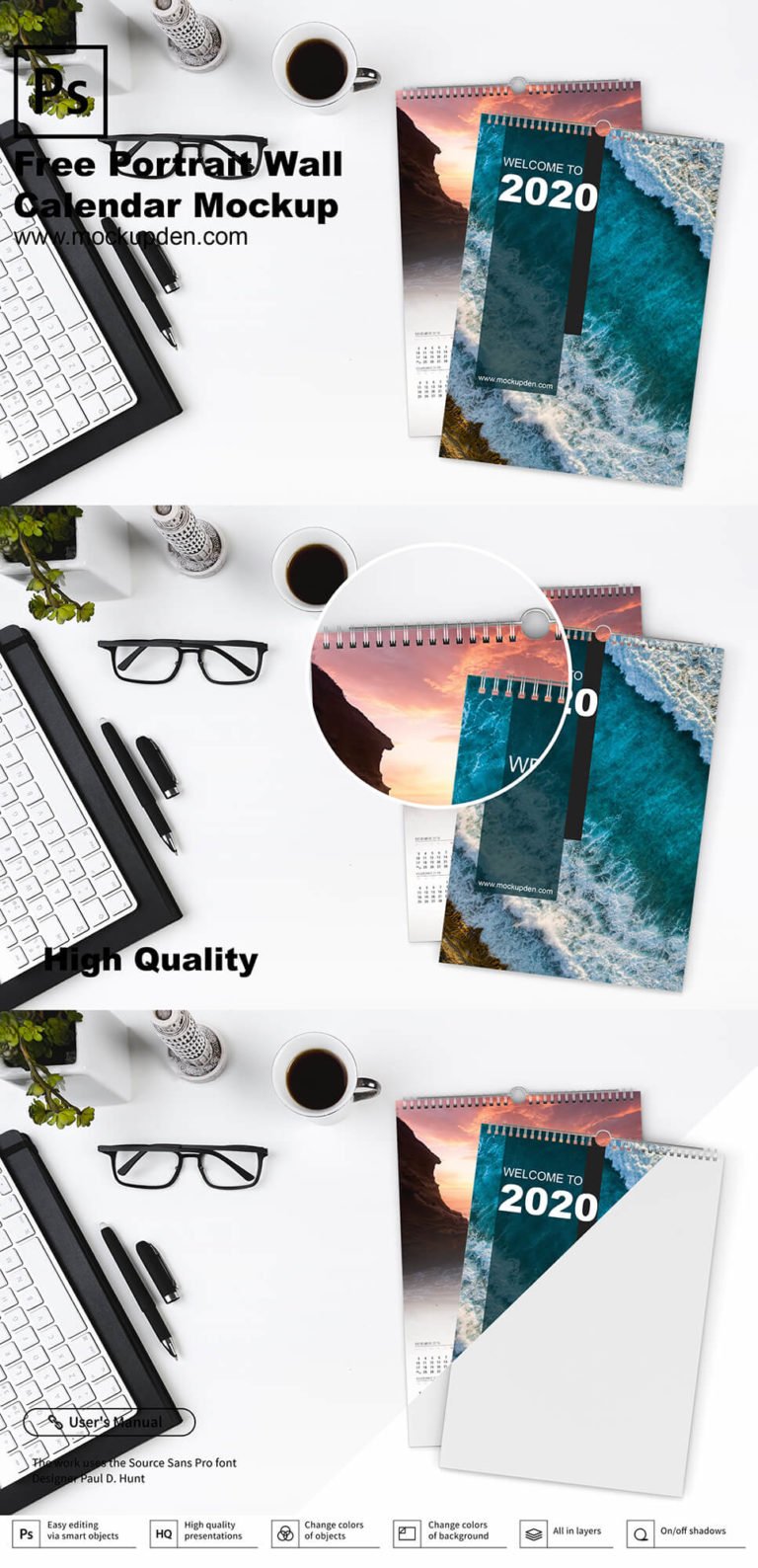 Free Portrait Wall Calendar Mockup PSD Template - Mockup Den