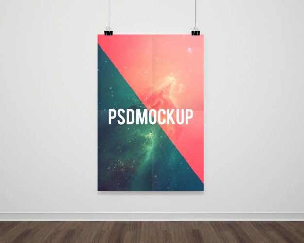 Poster Hanged On Wall PSD Template