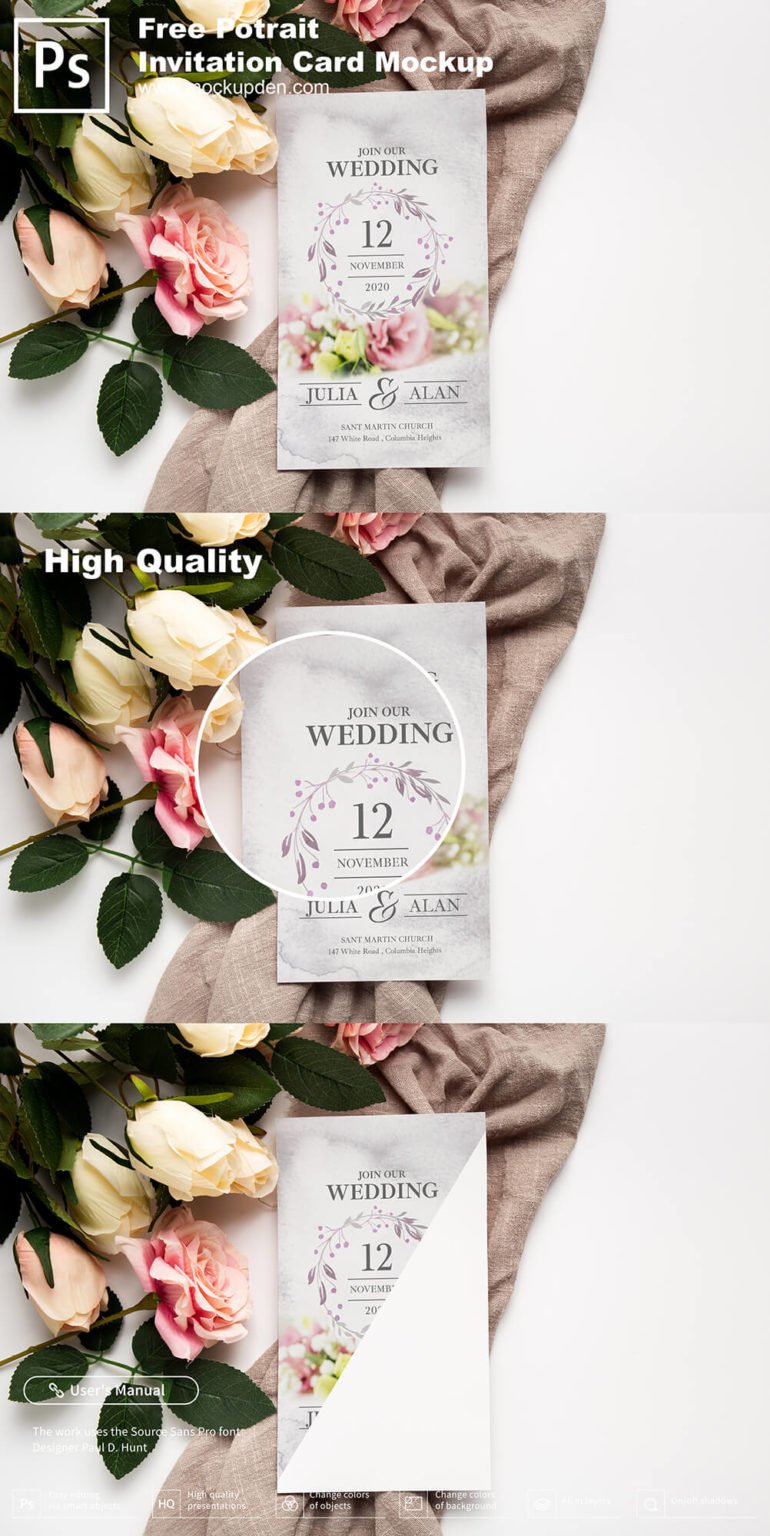 Download Free Portrait Invitation Card Mockup PSD Template| Mockupden