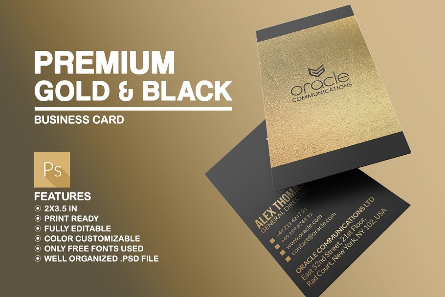 Premium Golden And Black Business Card In PSD File Format