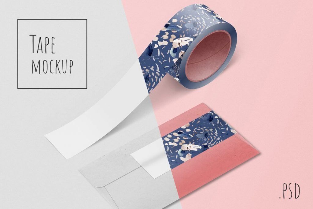 Printed Packaging Tape And Envelope PSD Template Design