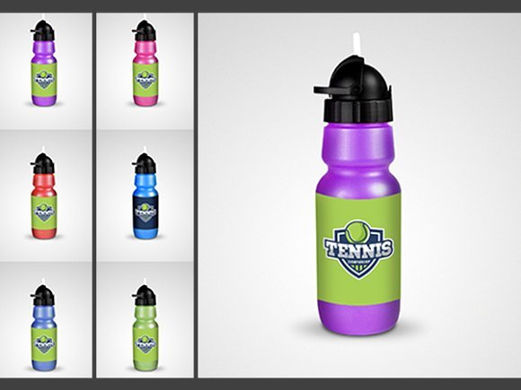 Purple Color Sports Plastic Water Bottle Mockup