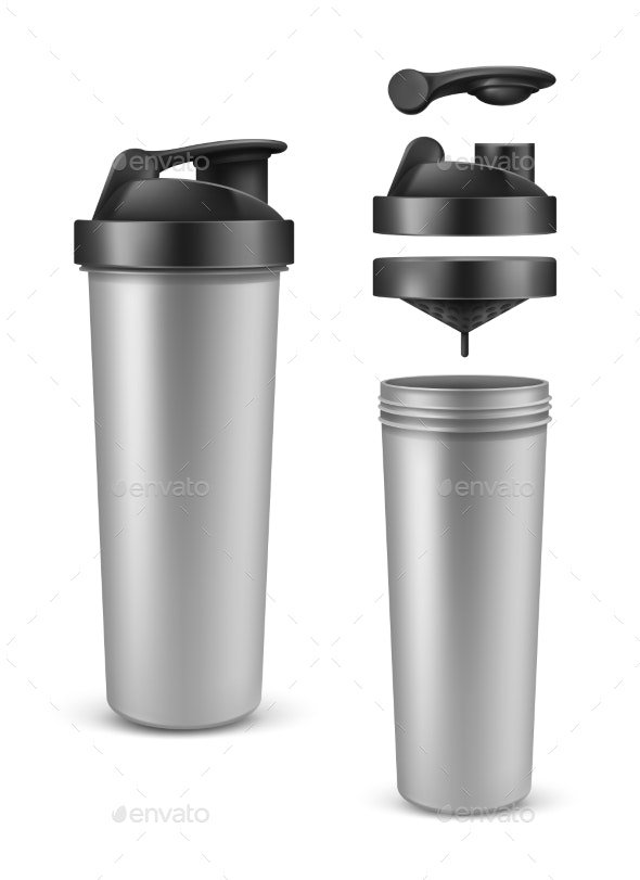 Realistic Silver Empty Protein Bottle Mixer